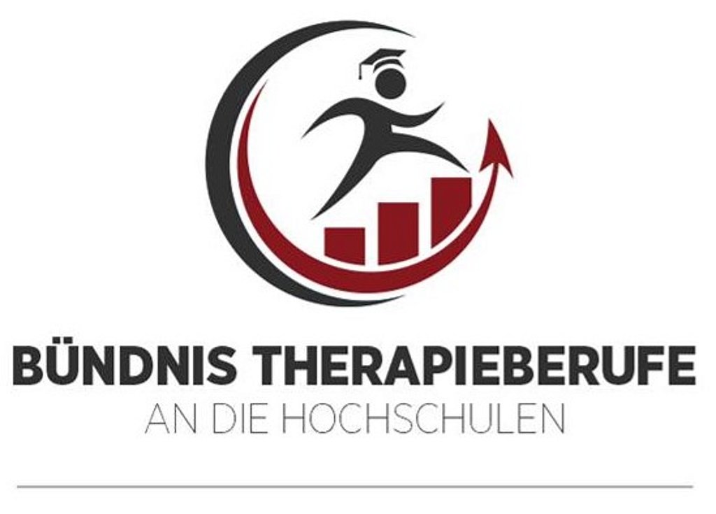 Logo vom Verband Gesundheitsfachberufe: EIn Männchen mit Doktorhut springt eine Leiter hoch