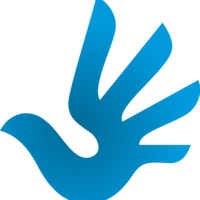 Logo for human rights, a blue bird that also looks like a hand