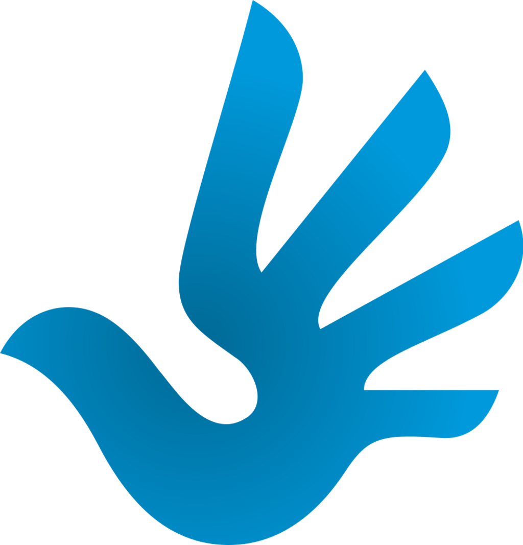Logo für Menschenrechte, ein blauer Vogel der auch wie eine Hand aussieht