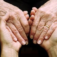 vier Hände, die sich anfassen